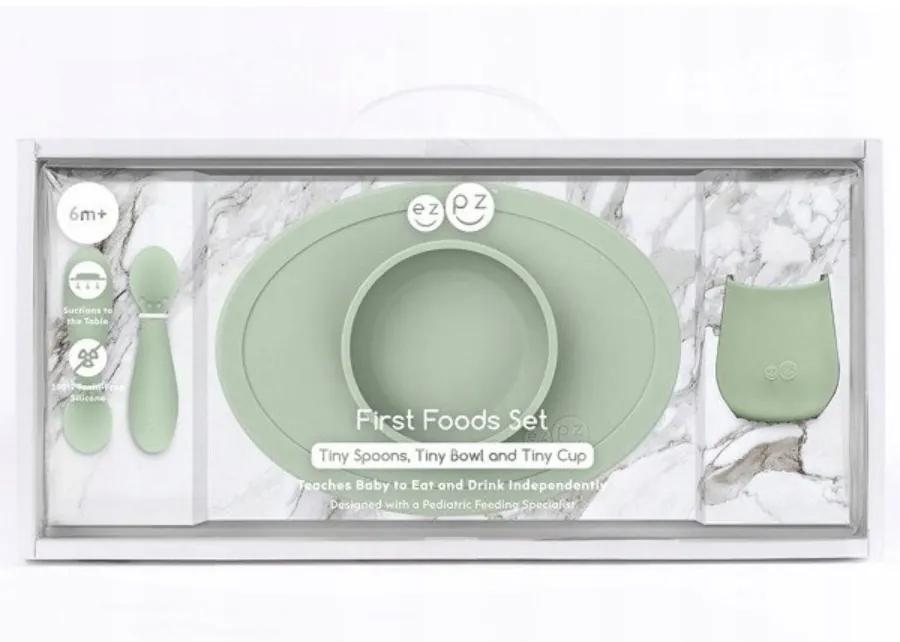 Silikónová jedálenská sada pre deti EZPZ First Food Set Farba: sivá
