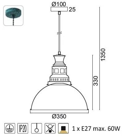 ACA DECOR Závesné svietidlo NEVADA, priemer 35 cm