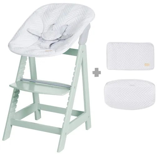 roba Detská vysoká stolička Born Up Zickzack 2 v 1, mentolová + Pultík k jedálenskej stoličke, hnedosivá  (800008530)
