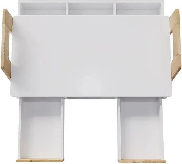 Detský písací stôl biely, výškovo nastaviteľný, úložný pries