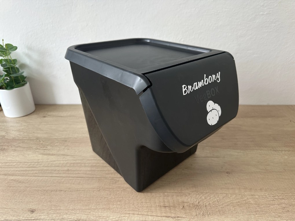 VILDE Sada 2ks úložných boxov VEGBOX na zemiaky a zeleninu s vetraním, VEGBOX čierny+sivý (14l )