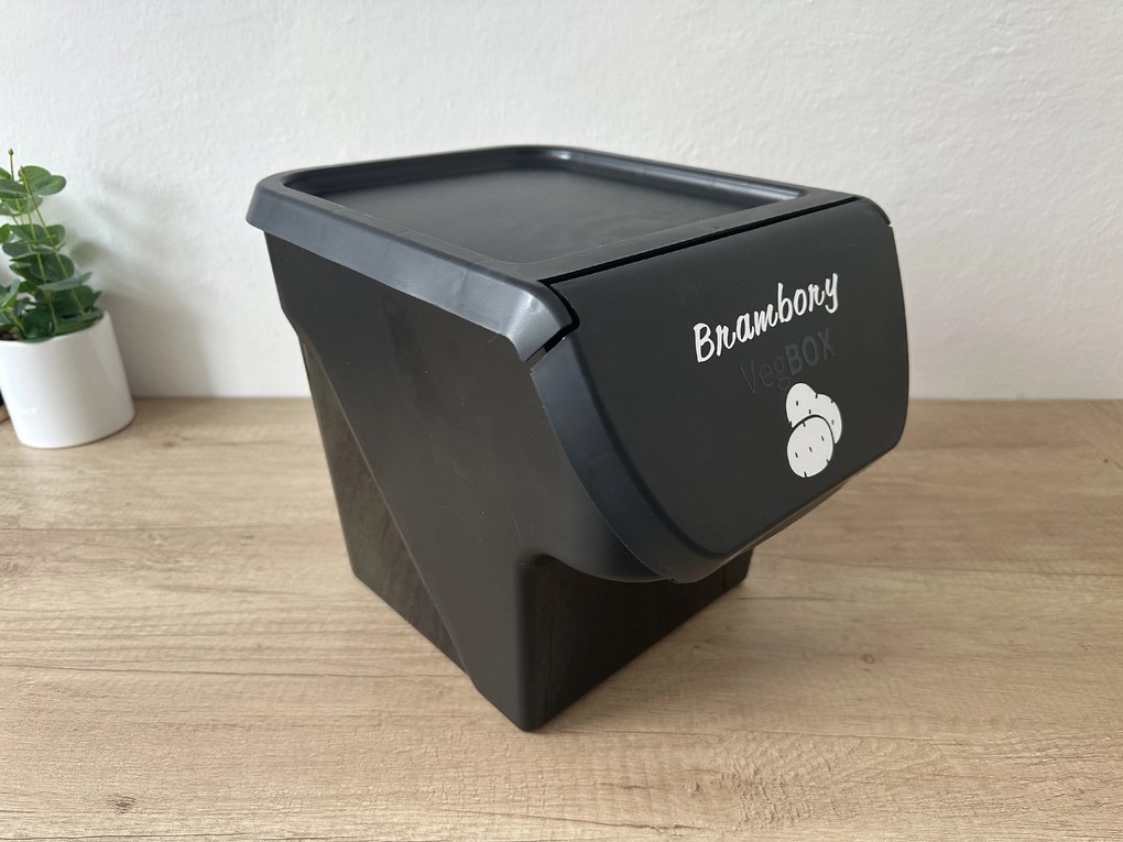 VILDE Sada 2ks úložných boxů VEGBOX na brambory a zeleninu s větráním, VEGBOX černý+šedý (14l )
