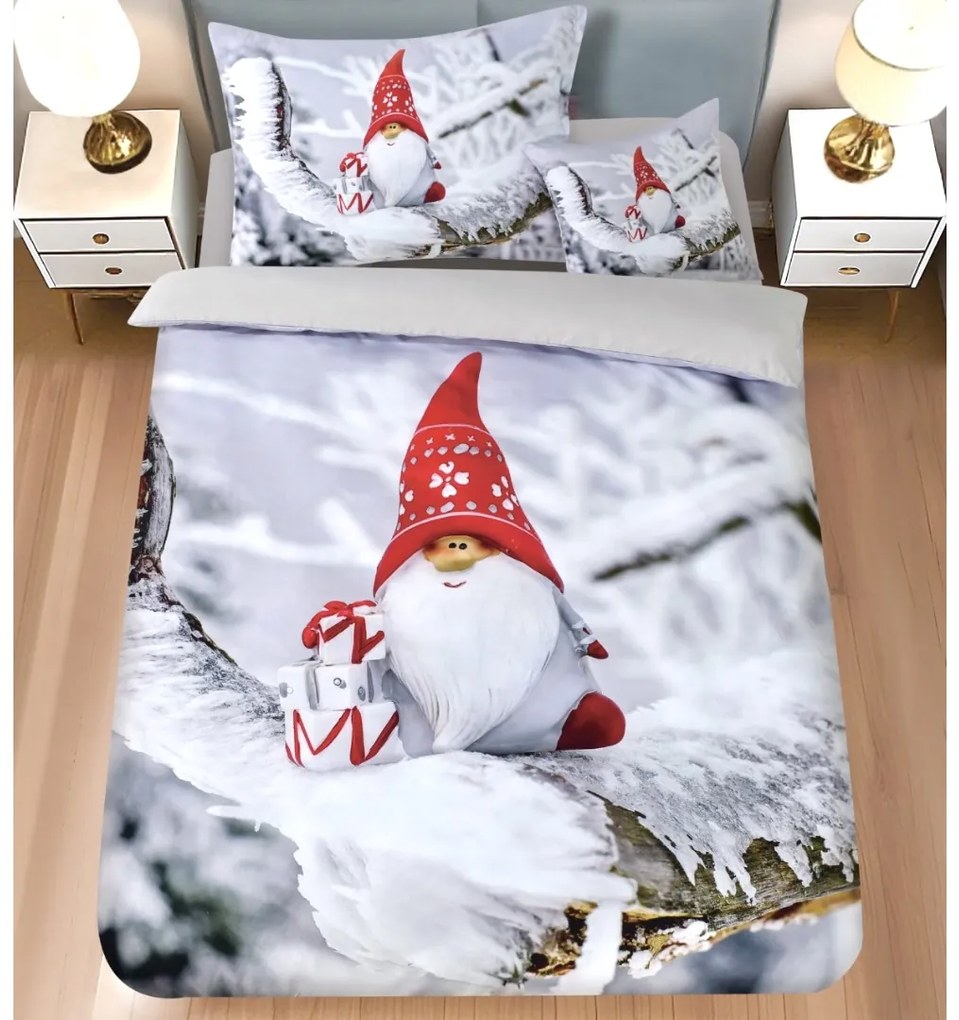 3 dielne 3D obliečky Vianočné Gnome sivý 200x140cm+90x70cm TiaHome