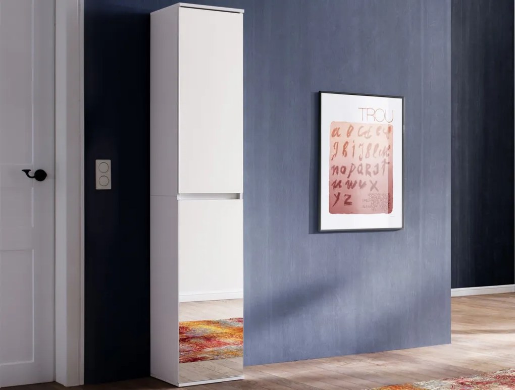 Zrkadlová viacúčelová skriňa s policami Mirror, 37 cm, biela