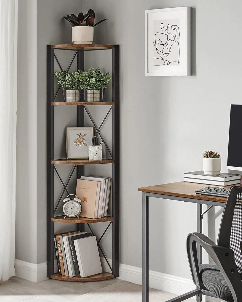 Rohová polica Vasagle Norma hnedá/čierna