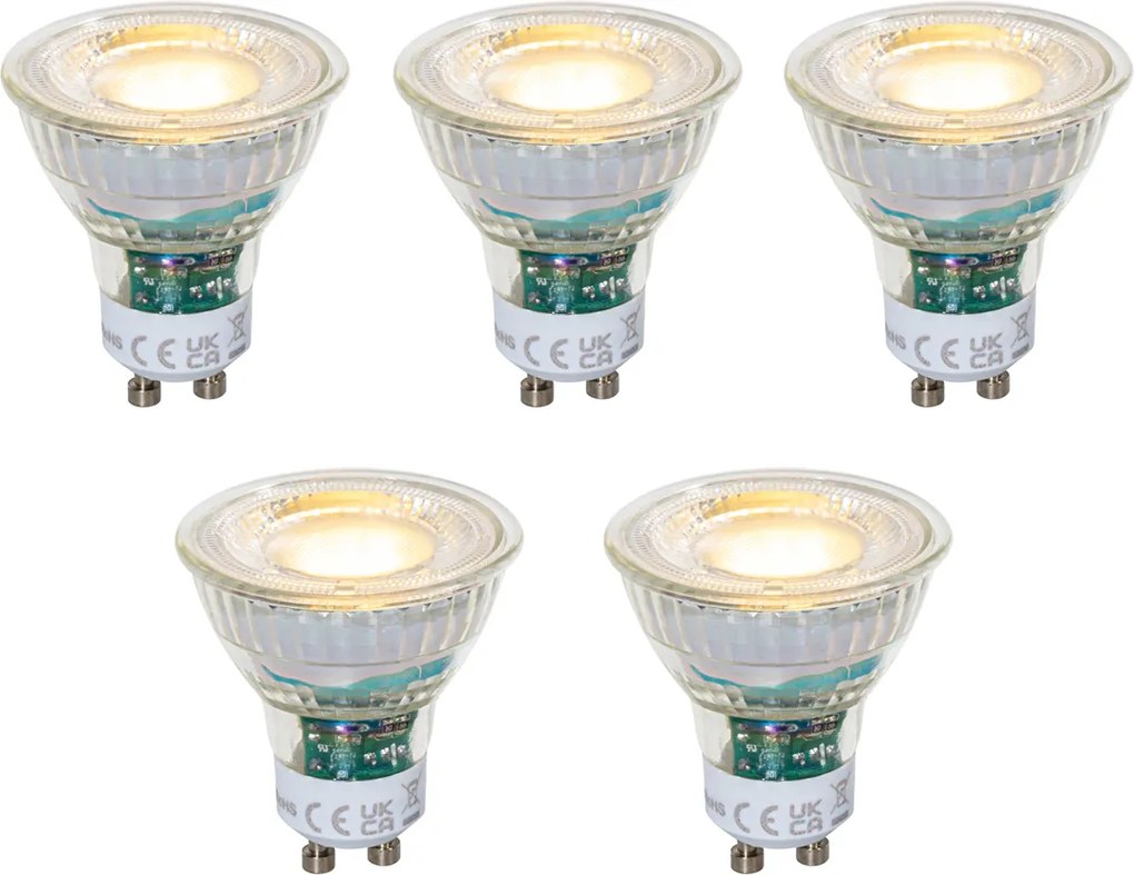 Sada 5 GU10 50mm stmievateľných čírych LED žiaroviek 2,5W 450 lm 2700K