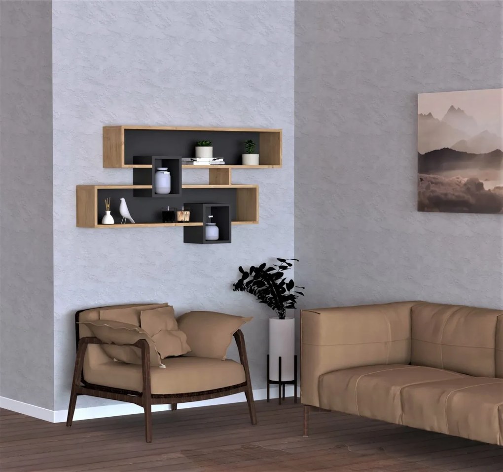 Nástenná polica Karen dub safírový/antracit