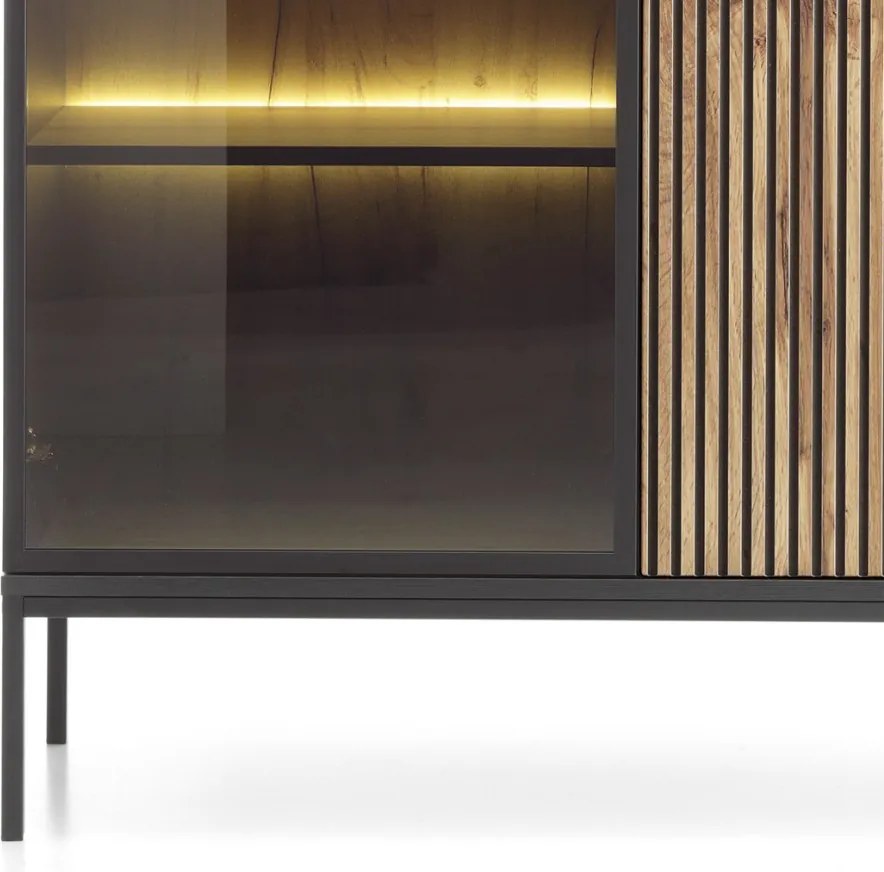 Skrinka s vitrínou Sento, čierna/dub wotan, s osvetlením