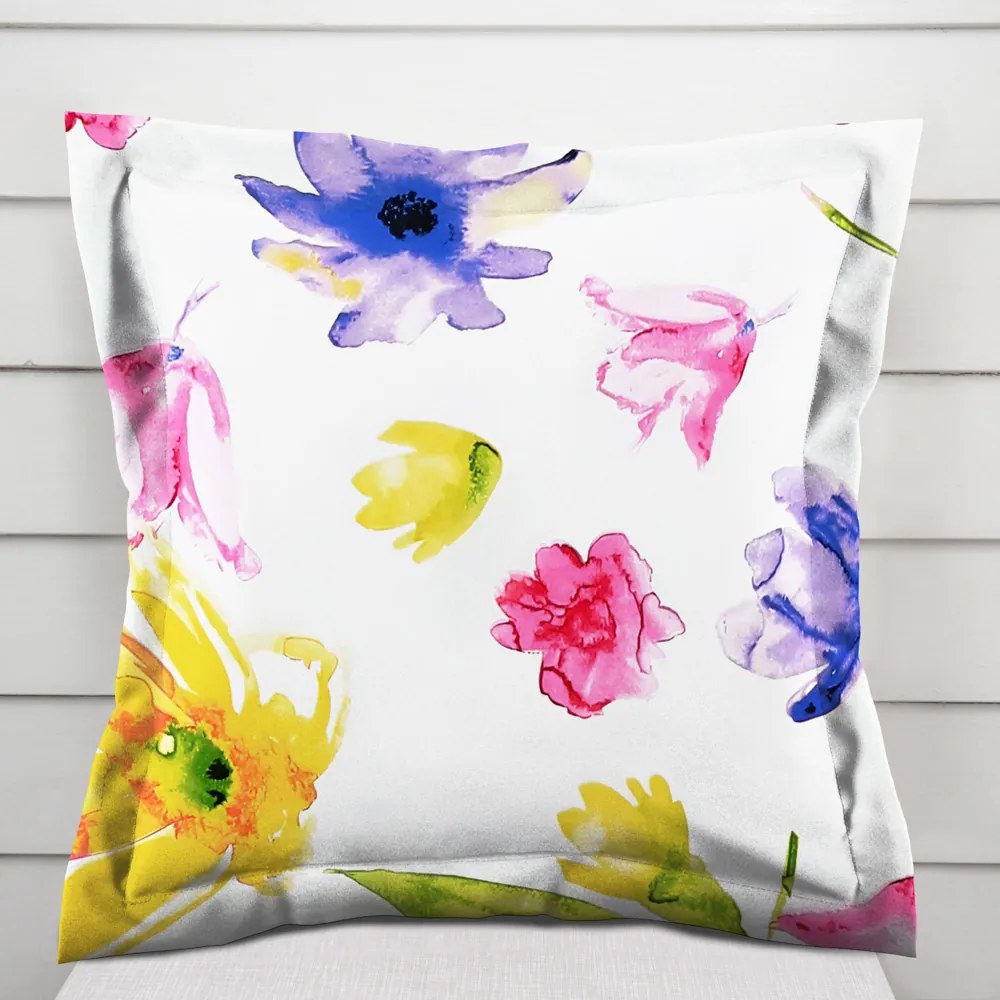 Biante Bavlnená obliečka na vankúš s lemom Sandra SA-481 Žlto-ružové akvarelové kvety na bielom 50 x 60 cm