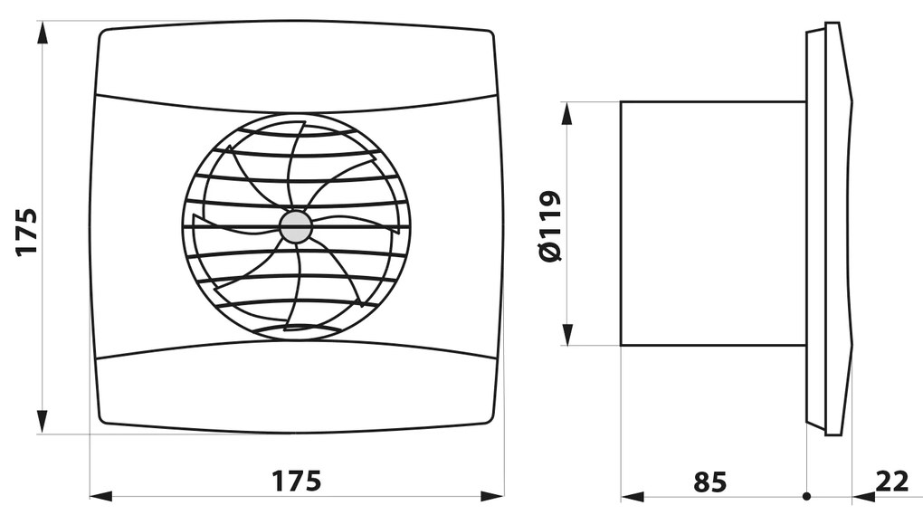 Cata Cata, UC-12 TH kúpeľňový ventilátor axiálny s automatom, 12W, potrubie 120mm, čierna, 01302200
