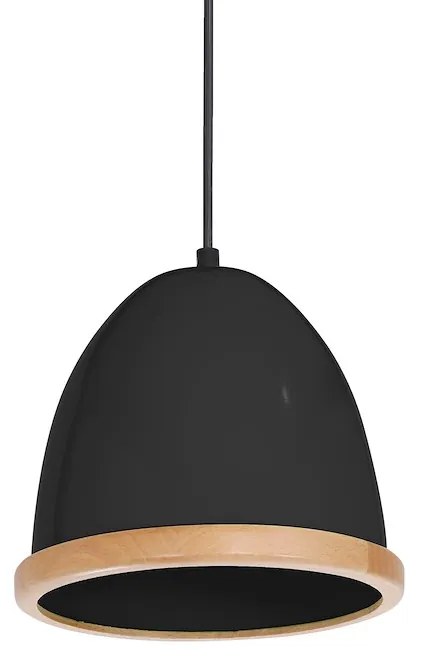 Závesné svietidlo Studio, 1x drevené/čierne kovové tienidlo, (fi 21cm), b/br