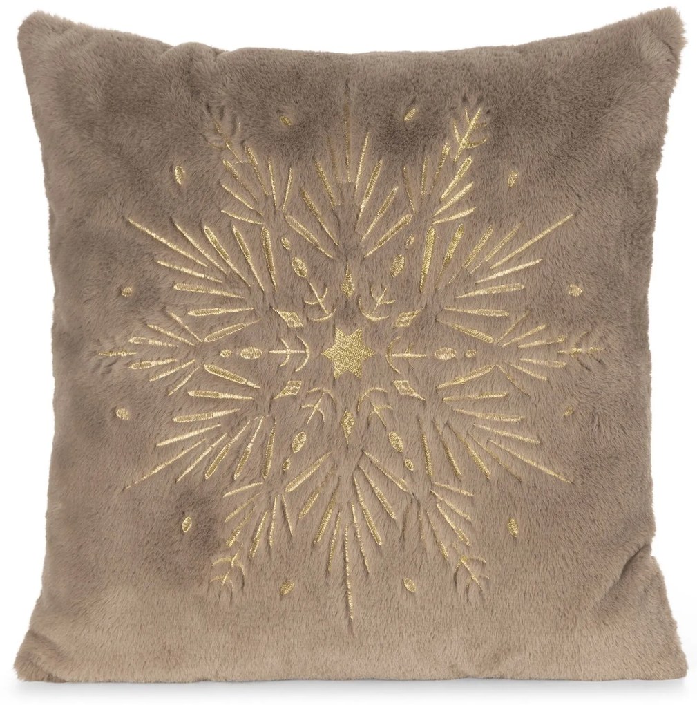 CHLPATÁ VIANOČNÁ DEKORAČNÁ OBLIEČKA NA VANKÚŠ SNOWFLAKE 45X45 CM BÉŽOVÁ