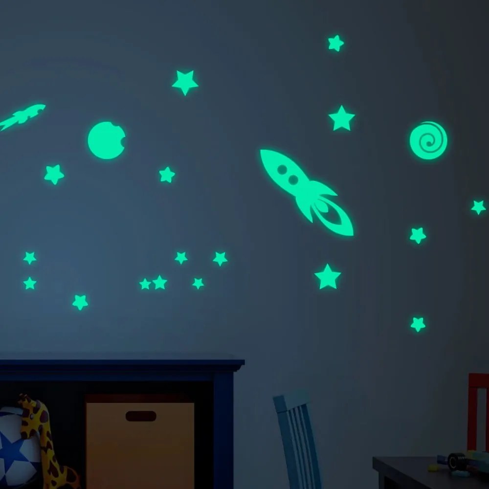 Sada nástenných detských svietiacich samolepiek Ambiance Rockets Stars and Planets