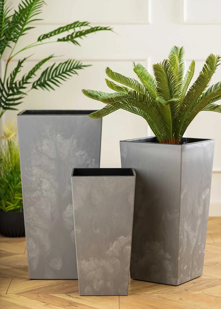 PLASTOVÝ KVETINÁČ PORTO SADA 3KS 67,7X35 CM+46,5X25 CM+57X30 CM IMITÁCIA BETÓNU SIVÁ