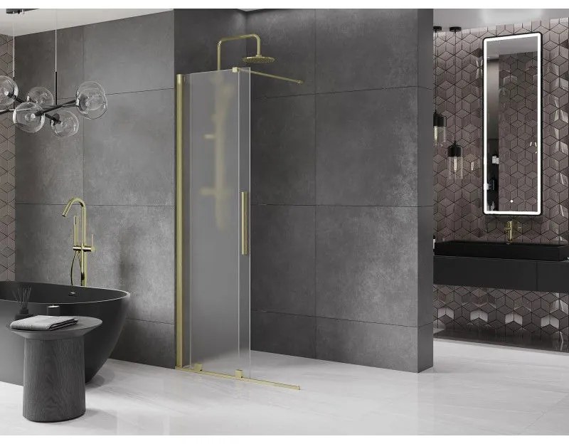 Mexen Velar, sprchová zástena s posuvnými dverami Walk-in 70 x 200 cm, 8mm sklo námraza, zlatá matná, 871-070-000-33-55
