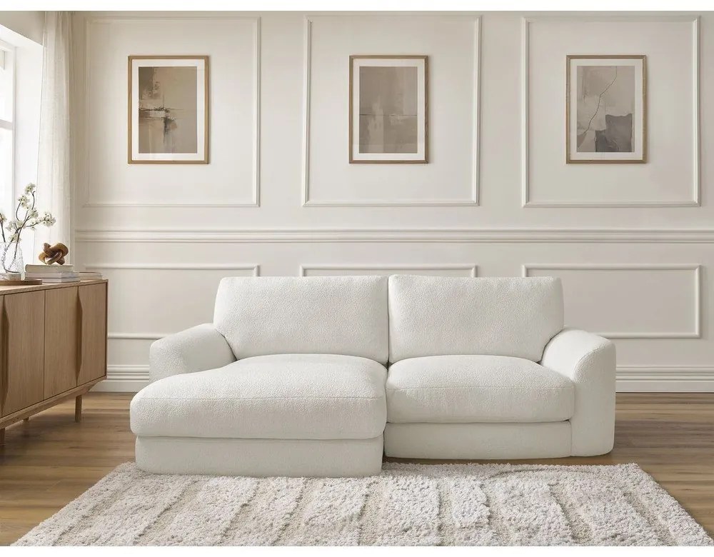 Biela rohová pohovka z textílie buklé (ľavý roh/s leňoškou) Leonore – Bobochic Paris