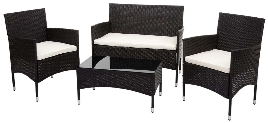 Záhradná súprava 2 kresiel, pohovky a stolíka HWC-F55 - hnedá, krémové vankúše