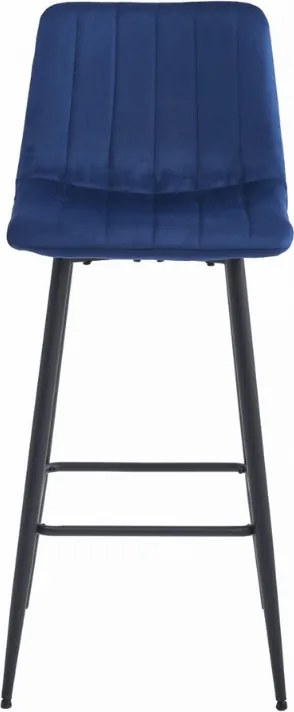 Modrá barová stolička POZZA VELVET s čiernymi nohami