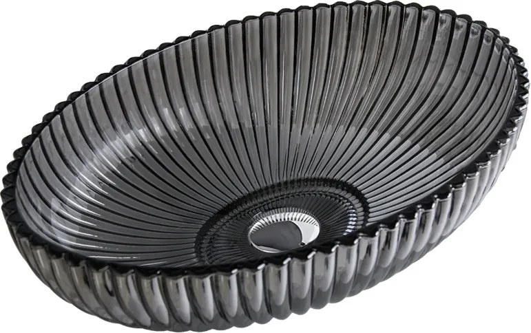 BPS-koupelny Sklenené umývadlo na dosku HYD-BRT3-BL-PL-510 51x35 cm, platina lesk