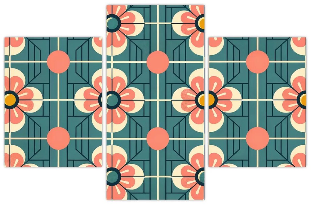 Obraz - Retro vzor s kvetmi (90x60 cm)