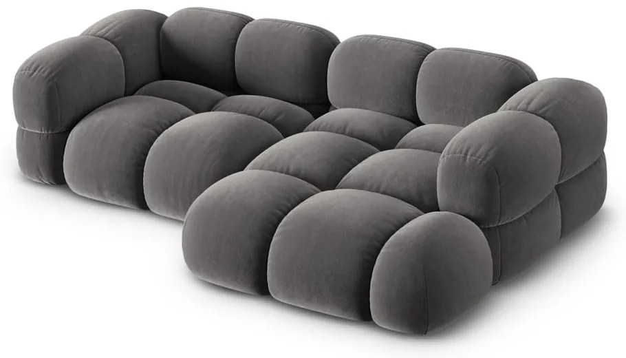 Sivá zamatová rohová pohovka (pravý roh/s leňoškou) Loretto – Cosmopolitan Design