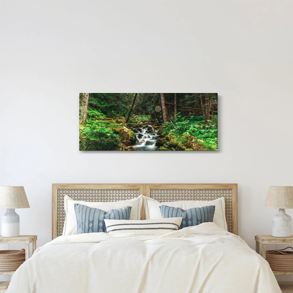 Obraz potoka v lese (120x50 cm)