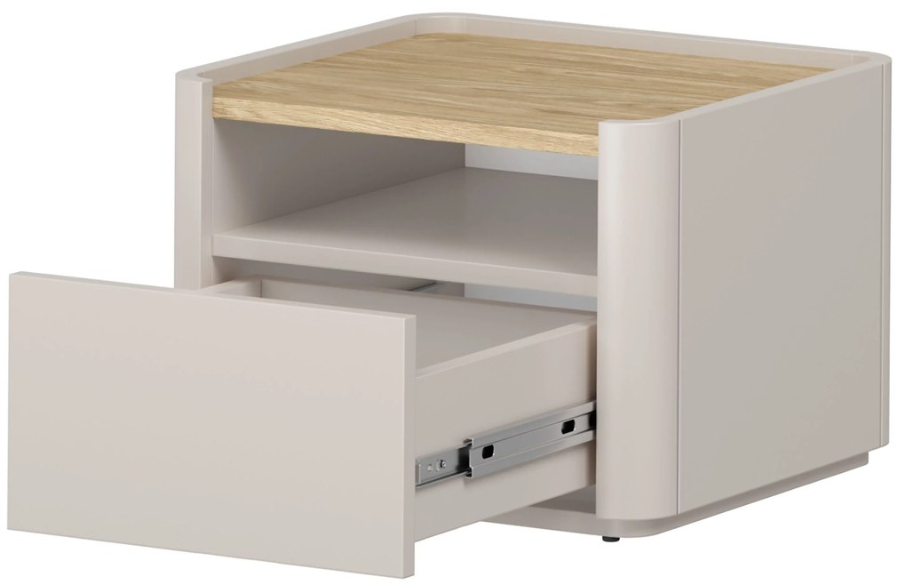 Nočný stolík Elivo 50 cm so zásuvkou - kašmírová / dub olejovaný