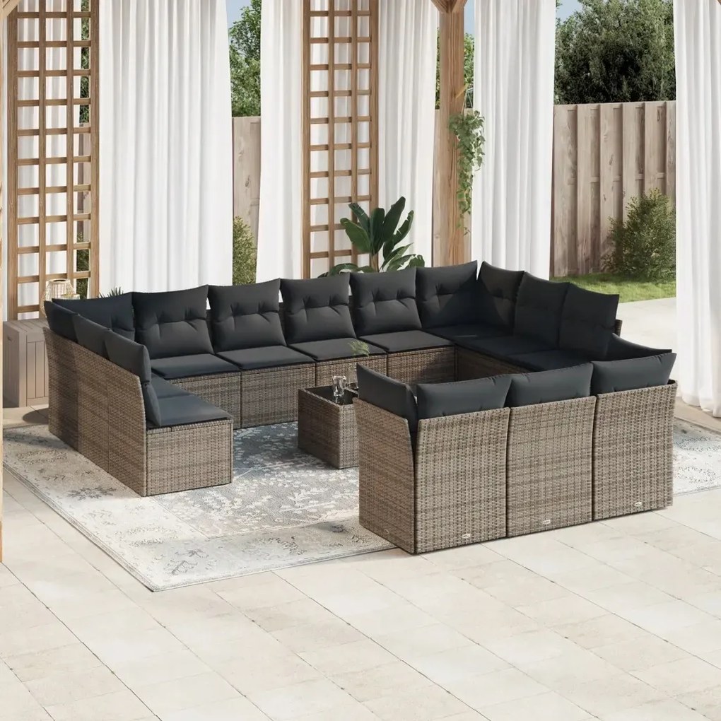 vidaXL 14-dielna záhradná sedacia súprava s vankúšmi sivá polyratan