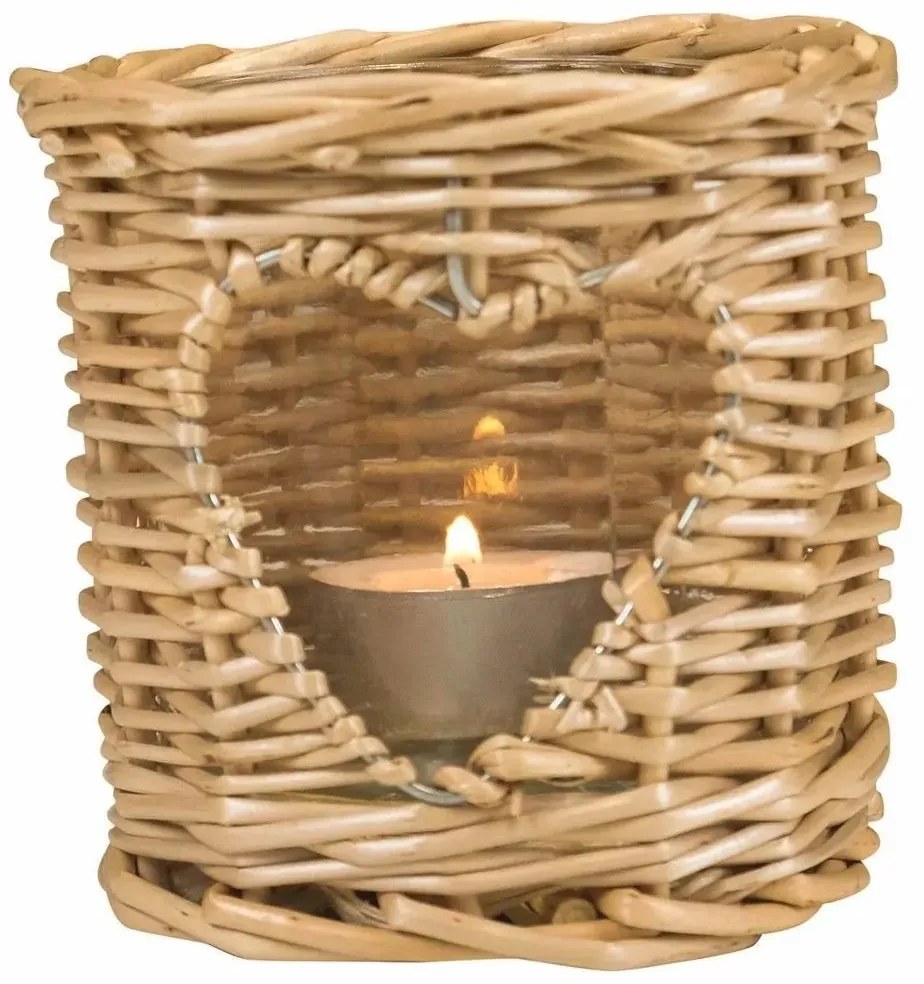 Prírodná ratanová ucerna / svietnik so srdcom Rotti - Ø 9*10 cm