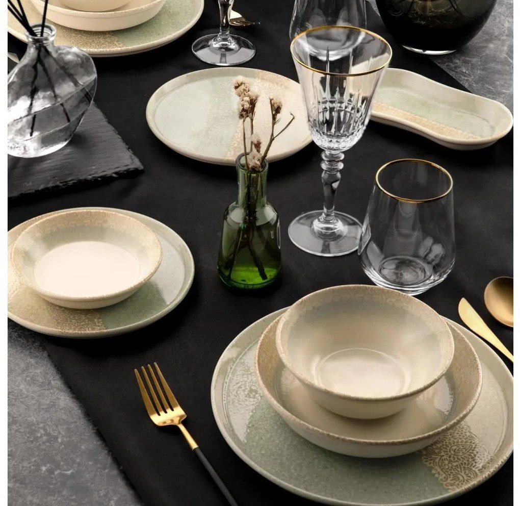 27-dielna jedálenská súprava, béžová/zelená, porcelán