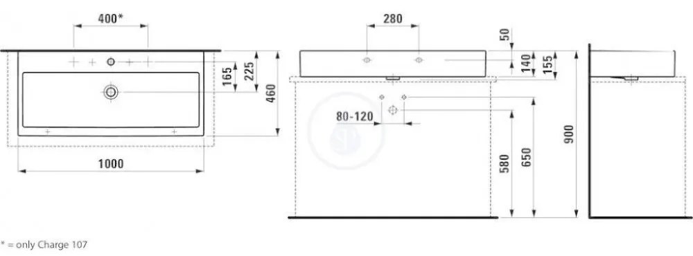 LAUFEN Living Umývadlo do nábytku, 1000 mm x 460 mm, biela – 2 otvory na batériu H8184380001071