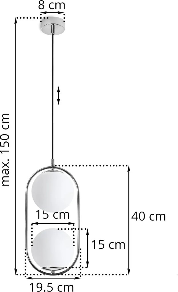 Závesné svietidlo Florence, 2x biele sklenené tienidlo, ch, U