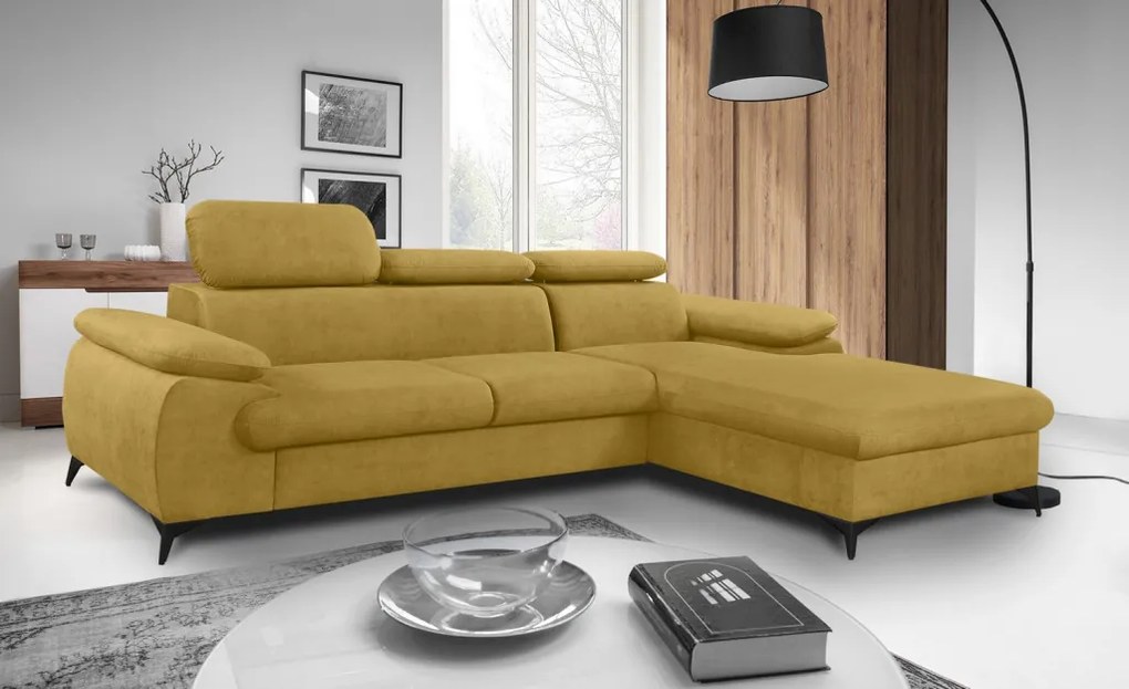 Rohová sedacia súprava Scala, žltá látka, pravý roh