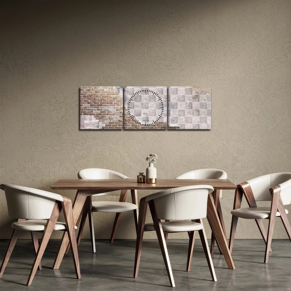 Obraz - Tehlový múr (s hodinami) (90x30 cm)