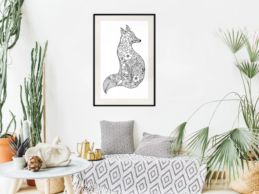 Artgeist Plagát - Flower Fox [Poster] Veľkosť: 20x30, Verzia: Čierny rám s passe-partout