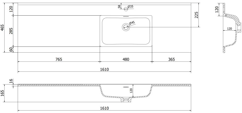 Mexen Orio, kúpeľňová skrinka 160 cm s pravým umývadlom Otis, 1S, 1D, biela matná, 91A13-16047-3-BBFF01-W18P01
