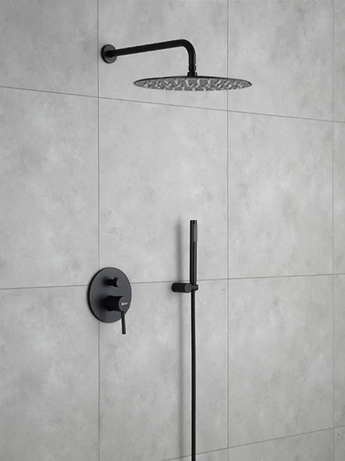 Sprchový komplet REA LUNGO + BOX s podomietkovou batériou, čierny mat