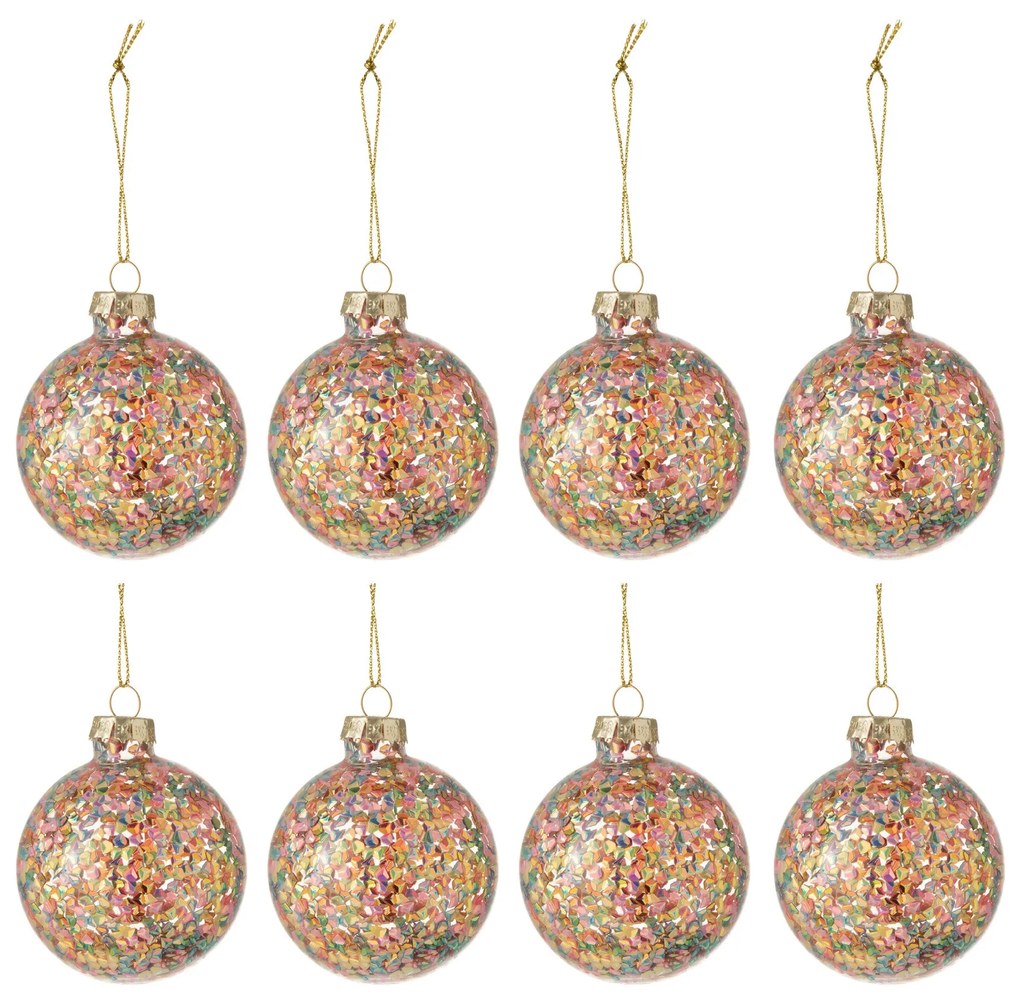 Sada 8ks farebných sklenených gúľ s konfetami Confetti - Ø 6 cm