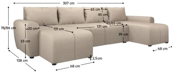 Čalúnená univerzálna rozkladacia sedacia súprava v tvare U NEWPORT béžová