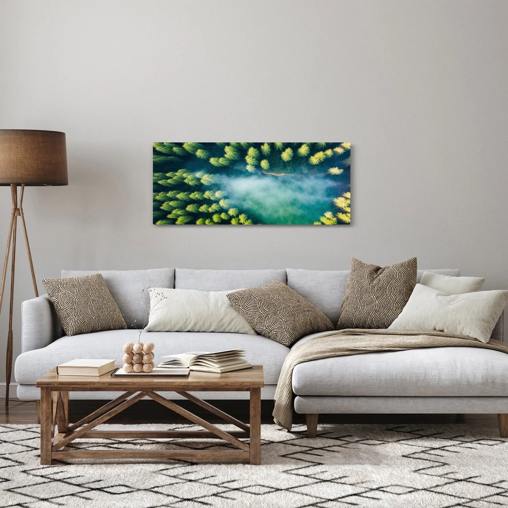 Obraz - Hmlou zahalený les (120x50 cm)