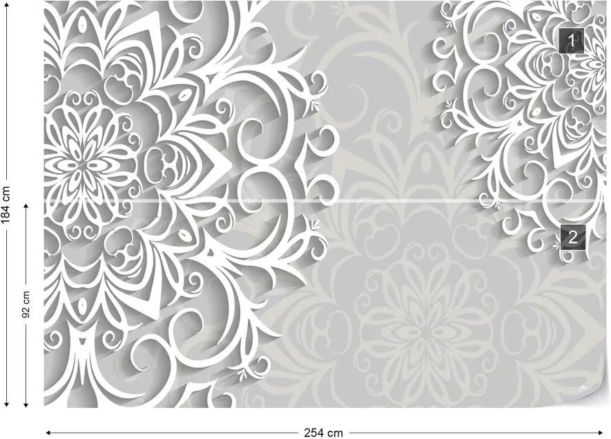 GLIX Fototapeta - 3D Ornamental Pattern White And Grey Vliesová tapeta  - 254x184 cm
