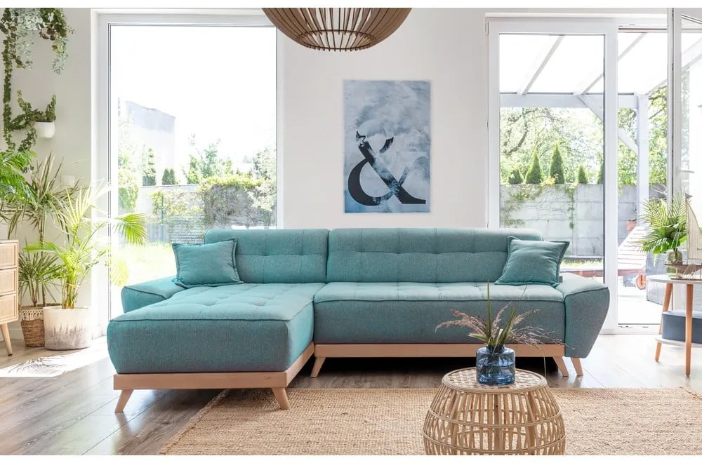 Tyrkysovomodrá rozkladacia rohová pohovka (variabilná) Dazzling Daisy – Miuform