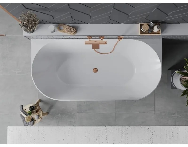 Mexen Oval Slim, voľne stojaca vaňa ku stene, 170 x 80 cm, biela-šedá, ružové zlato prepad, 52661708062-60