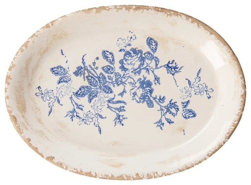 Keramický oválny podnos s modrými ružami - 25*18*3cm