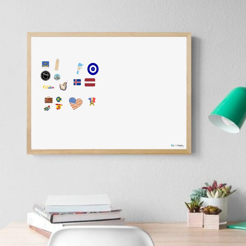 Toptabule.sk Biela tabuľa na magnetky v drevenom prírodnom ráme 90x60 cm