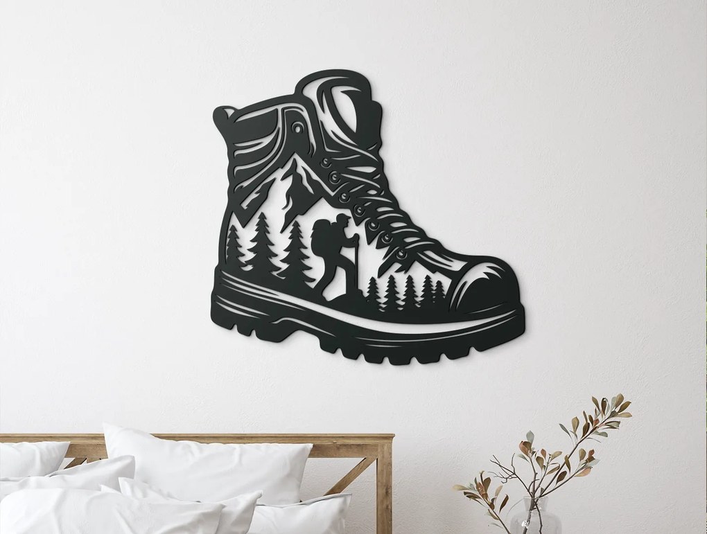 drevko Unikátny obraz Turistická topánka Rozmer obrazu: 65 x 69 cm, Farba dekorácie: Čierna