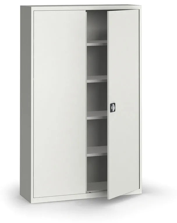 Plechová policová skriňa na náradie KOVONA, 1950 x 1200 x 400 mm, 4 police, sivá/sivá