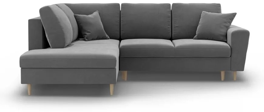 Svetlosivá zamatová rozkladacia/s úložným priestorom rohová pohovka (ľavý roh/do L) Kyoto – Cosmopolitan Design