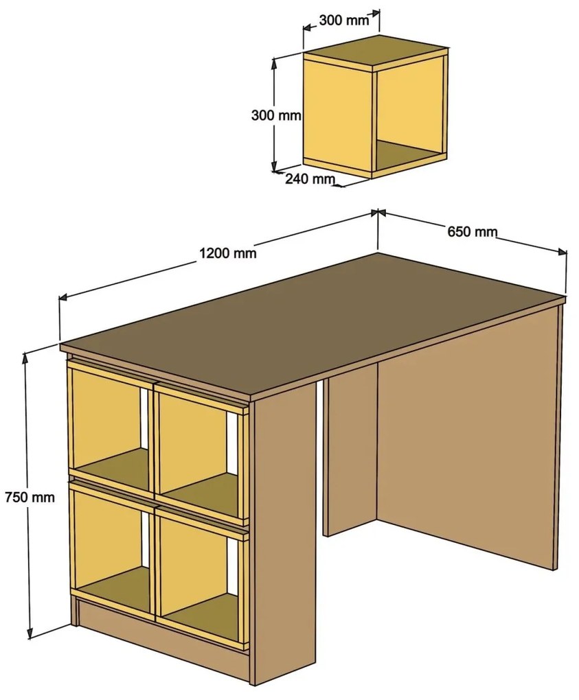 Písací stôl s policou Boxe orech/biely