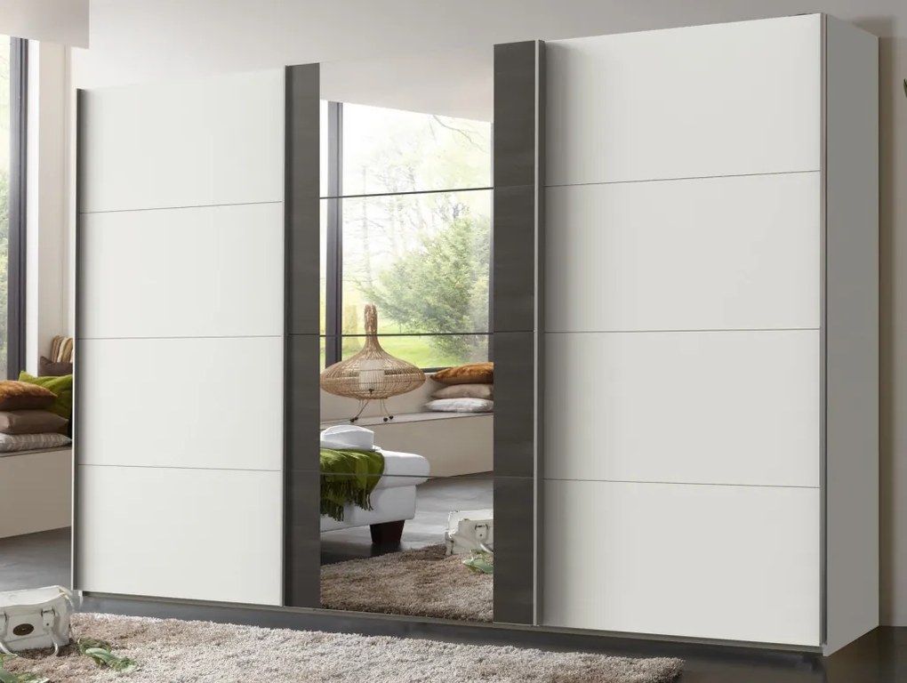 Šatníková skriňa Bern, šírka 313 cm/výška 208 cm, biela/antracitová oceľ